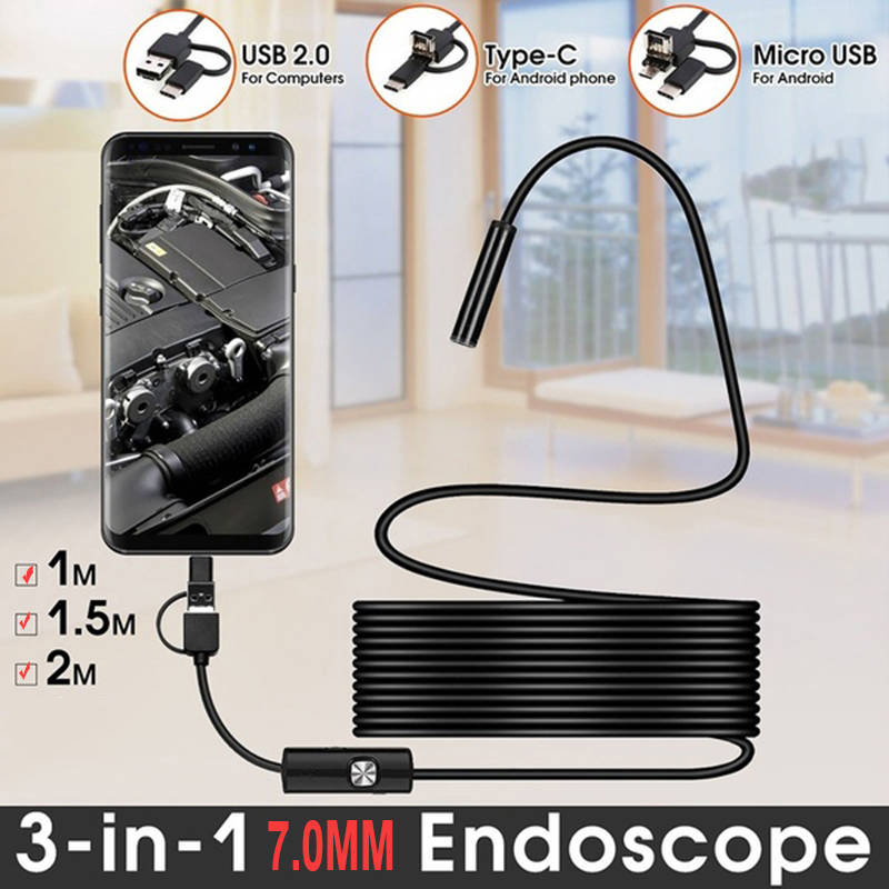 Кабель с разъемом типа C USB миниатюрная камера-эндоскоп 7 мм 2 м 1 м 1,5 м гибкий жесткий кабель Змея бороскоп инспекционная Камера для смартфона android-пк