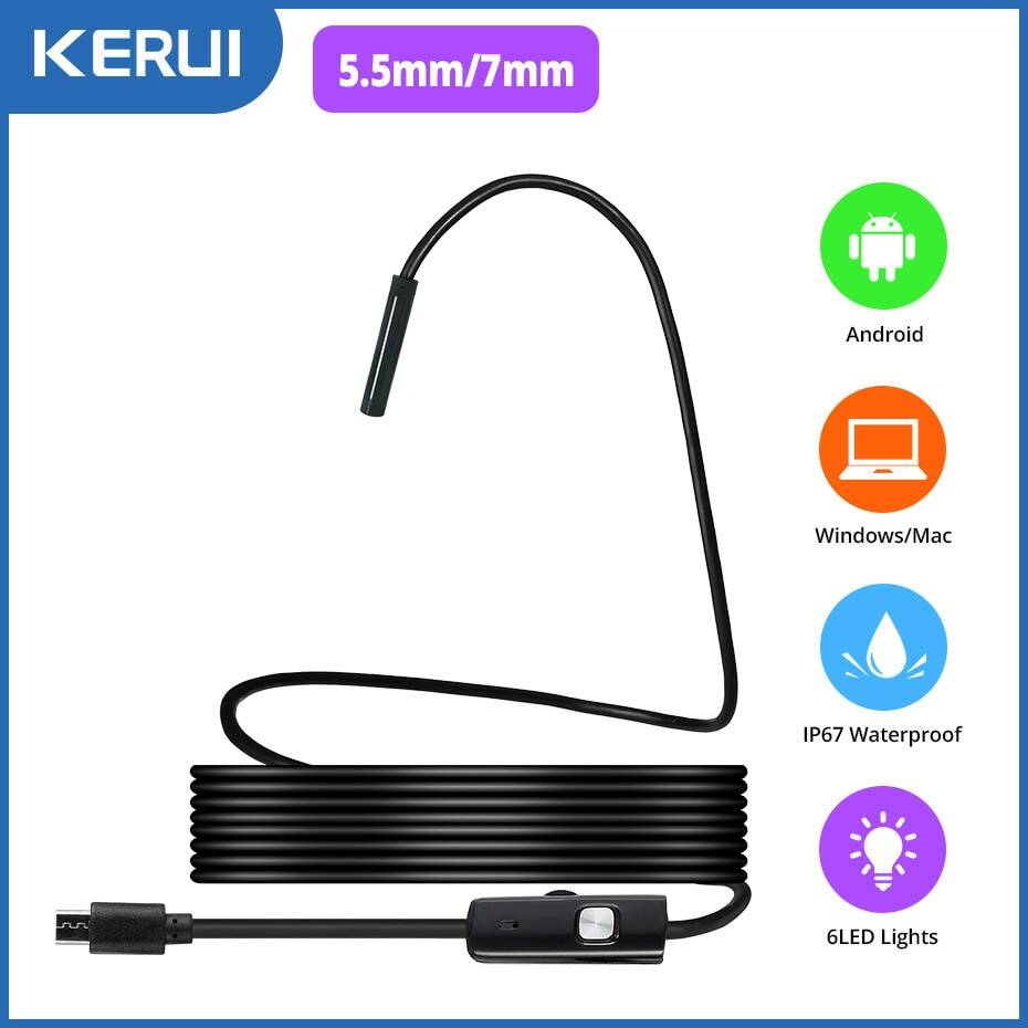 KERUI мини эндоскоп камера 7 мм/5,5 мм микро USB камера с коннектором камера для Android PC Мягкая Инспекционная камера бороскоп IP67 водонепроницаемый
