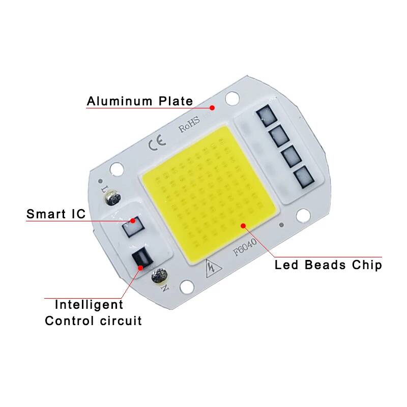 COB-чип для светодиодной лампы с бусинами, 220 В переменного тока, светодиодная лампочка 10 Вт, 20 Вт, 30 Вт, 50 Вт, IP65, высокая мощность, Smart IC, «сделай сам», прожекторная лампочка, точечный светильник, уличный чип