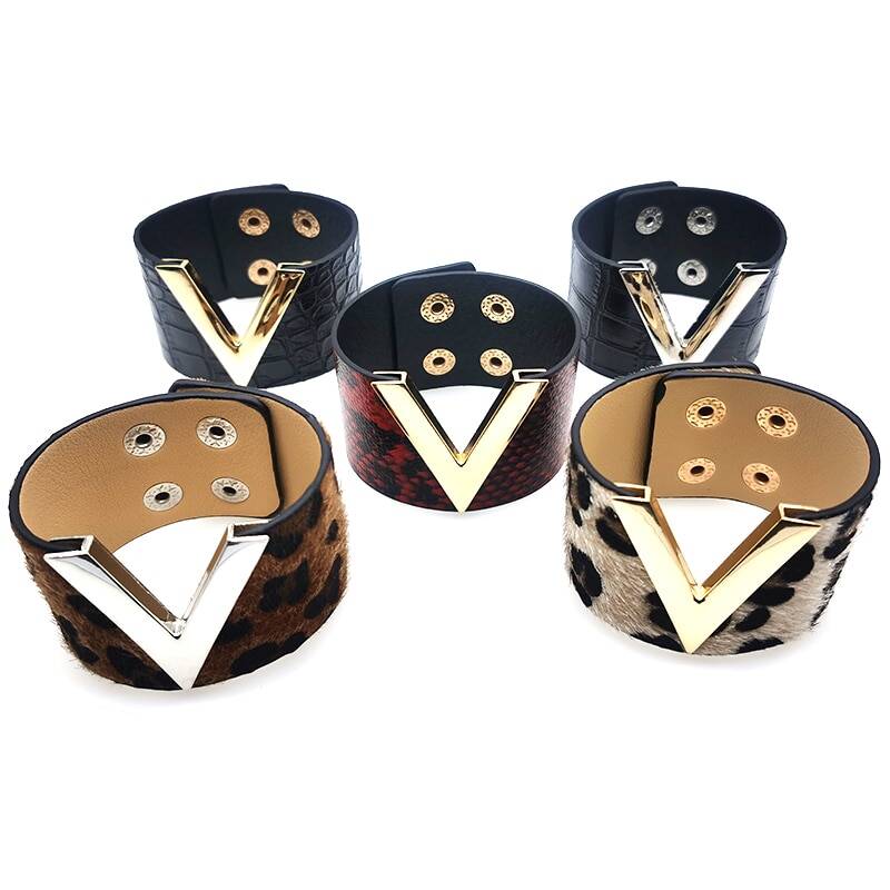 Европейский кожаный браслет с трещинами для женщин, универсальные мягкие украшения в стиле панк с V-образным вырезом