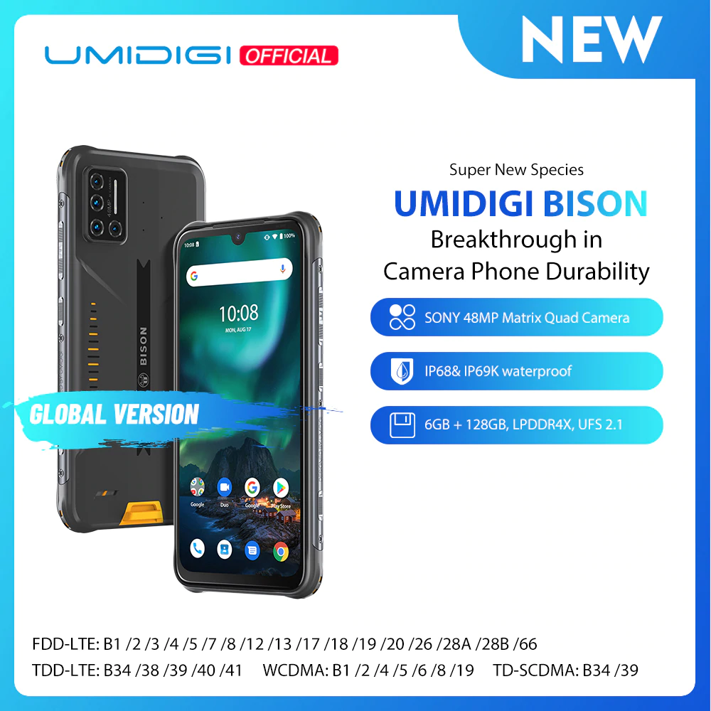 Смартфон UMIDIGI BISON IP68/IP69K защищенный, четыре камеры 48 МП, экран 6,3 дюйма FHD +, 6 ГБ + 128 Гб, NFC, Android 10