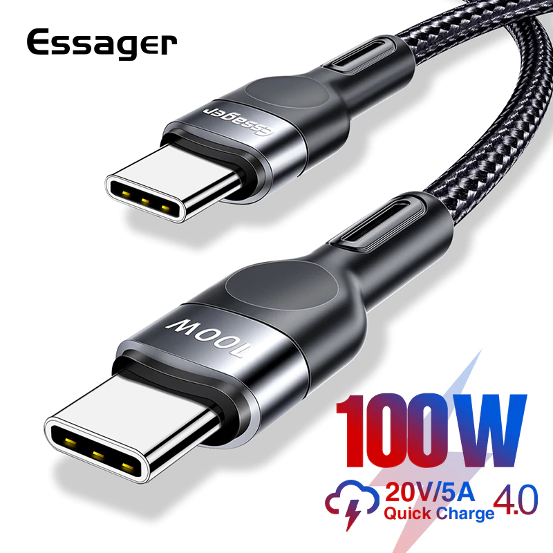 Essager 100 Вт с разъемом USB Type-C USB C кабель USB-C Быстрая зарядка PD Кабель зарядного устройства Шнур для Macbook Samsung Xiaomi Type-C USBC кабель 3 м