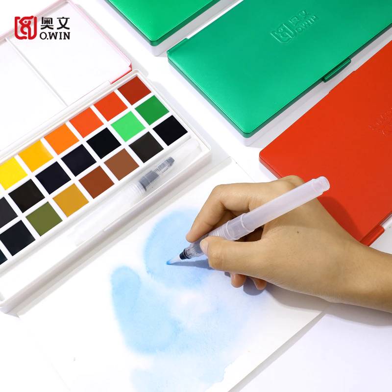 Owin твердый пигмент набор акварельных красок 18/24 цветов s портативная ручка для путешествий с акварельной кистью для рисования товары для рукоделия