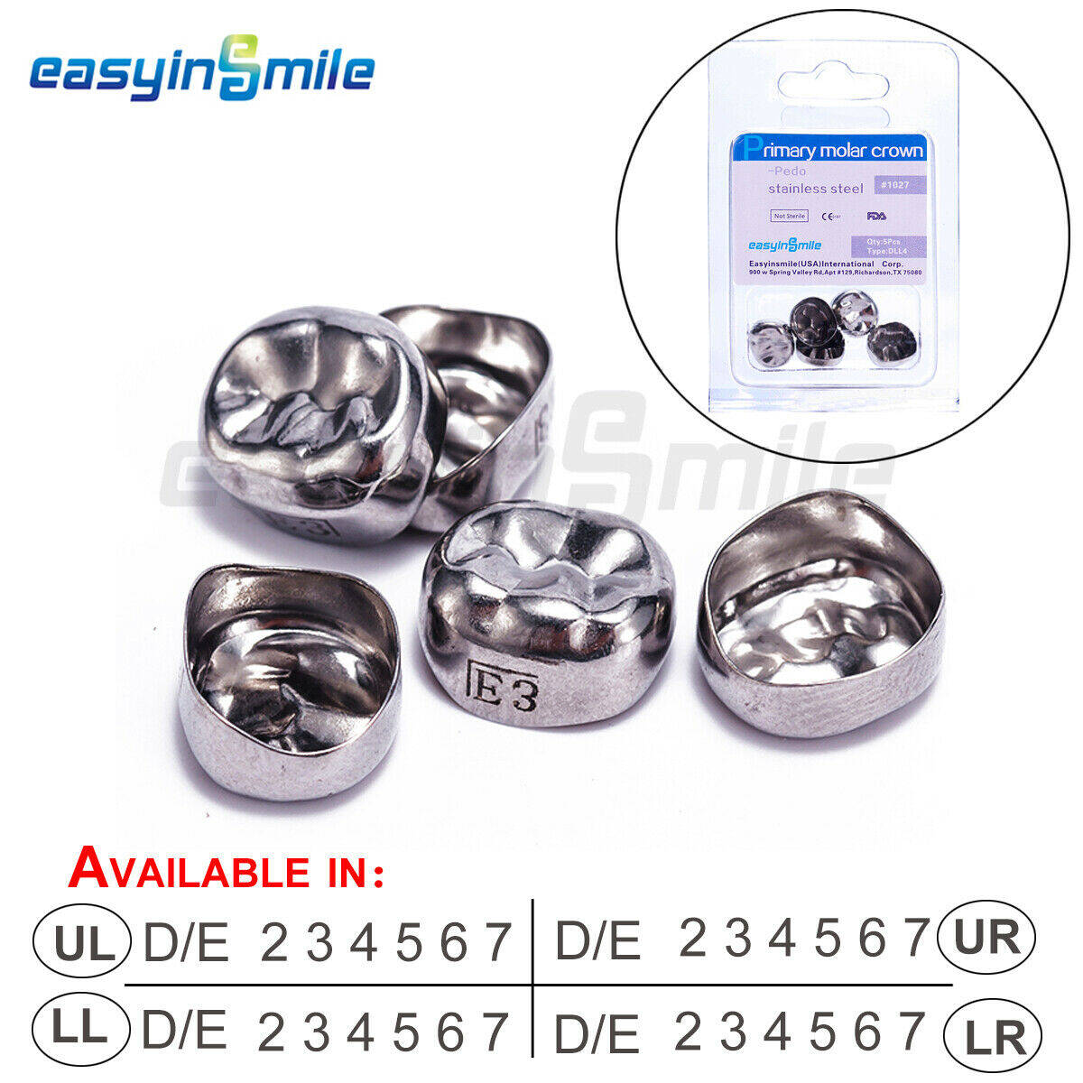 EASYINSMILE 5 шт./кор. Dental Kids Crown из нержавеющей стали, первичный временный молярный детский полный размер в наличии