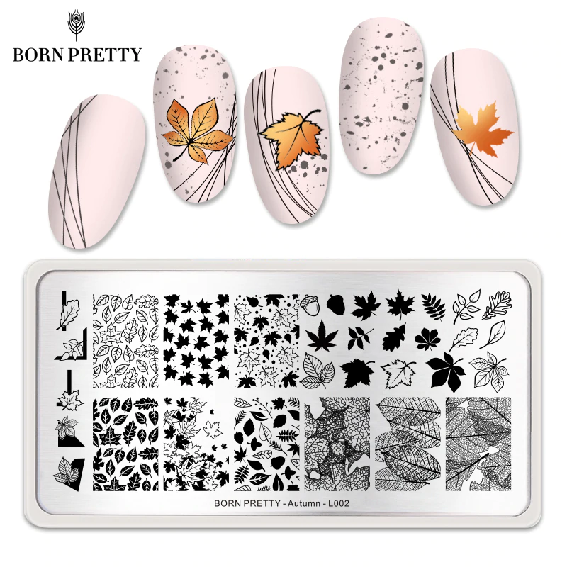 Штамповочная пластина BORN PRETTY с кленовыми листьями осенняя Тема из нержавеющей стали осенний дизайн печать на ногтях трафареты L002