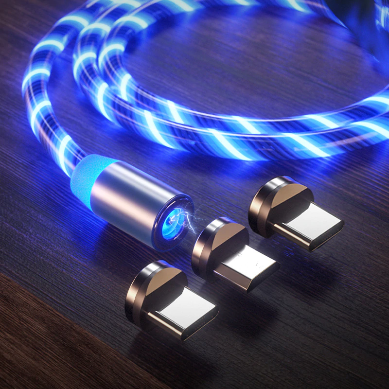 Магнитный кабель Micro USB свет светодиодной подсветкой кабель с разъемом USB Type-C Магнитный зарядный провод для iPhone Samsung Мобильный телефон шнур провод