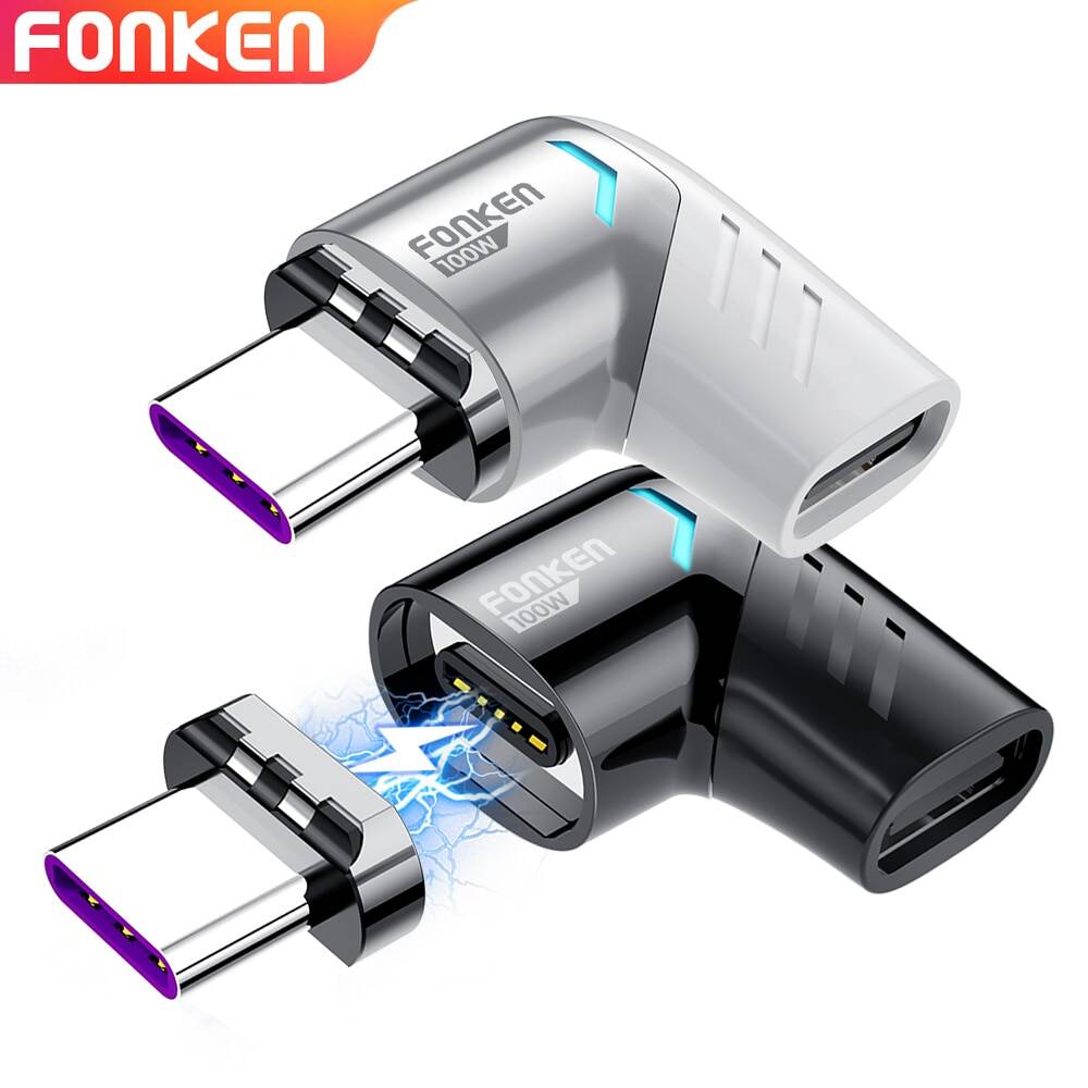 Магнитный конвертер FONKEN 100 Вт Usb C для быстрой зарядки Usb Type C, магнитный кабель, коннектор Usbc под прямым углом