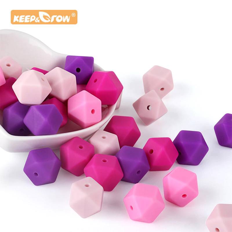 10pcs Hexagon Beads Silicone Baby Teether Chewing Silicone Baby Teething Nursing Necklace Pacifier Chain Food Grade Toys