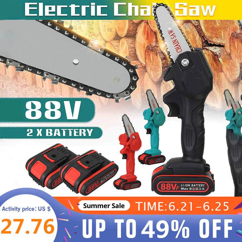 Мини-пила цепная электрическая, 1080 Вт, 4 дюйма, 88 в, с 2 аккумуляторами