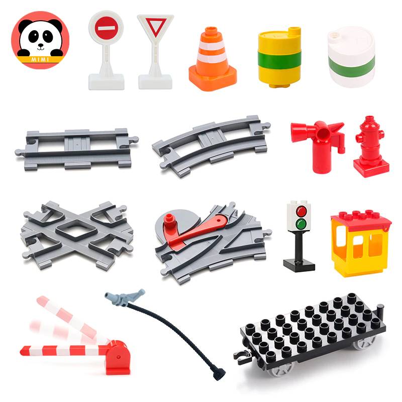 Большой конструктор паровой поезд, треки, набор аксессуаров, прицеп, масляный барабан, совместим с поездом, автомобильные кирпичи, детские игрушки