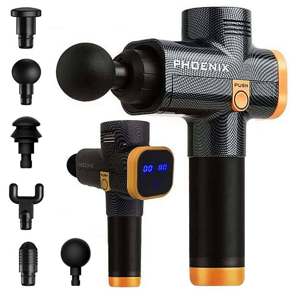Массажный пистолет Phoenix a2 с 6 головками, мышечный Стимулятор с ЖК-дисплеем, 20 скоростей, черный массажер для тела Phoenix MG51206