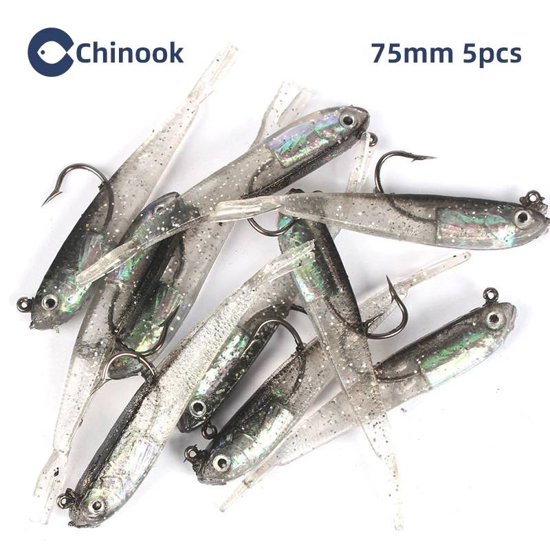 Chinook 5 штук мягкие приманки мягкие вилка для рыбы хвост с колготки для рыбной ловли для рыбы с крючком искусственный силиконовый приманка, Рыбная ловля Рыбалка снасти