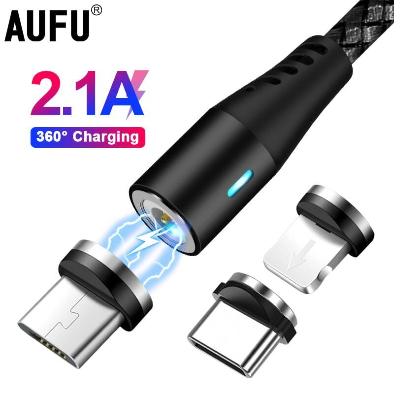 Магнитный кабель AUFU Micro USB Type C для iPhone, Xiaomi, мобильный телефон, USB-кабель для быстрой зарядки, Магнитный зарядный провод, шнур для Samsung