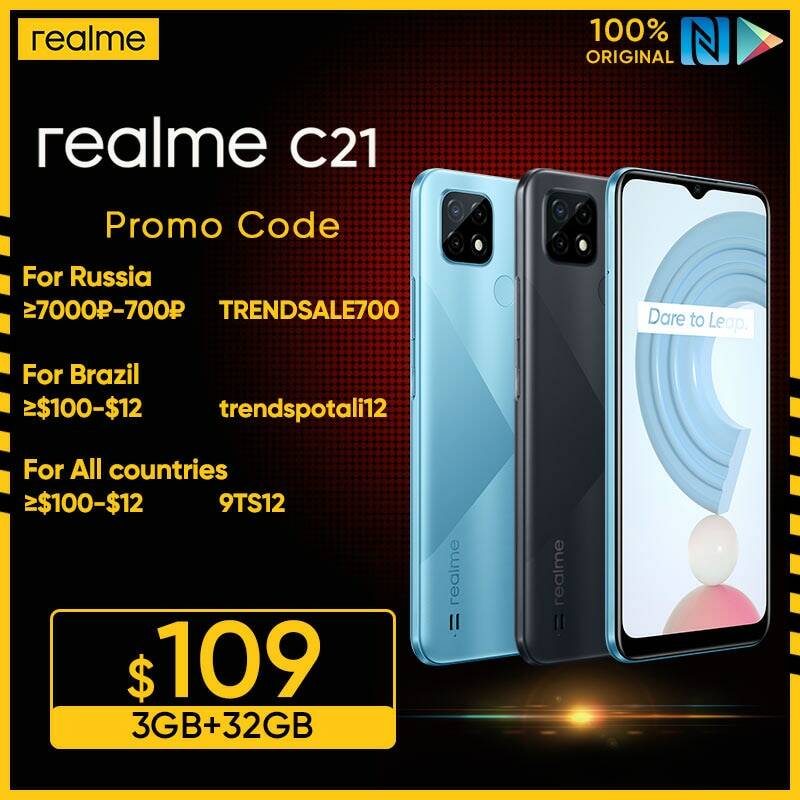 Смартфон realme C21, 3/32 ГБ, 6,5 дюйма, 5000 мАч, 3 слота для карт