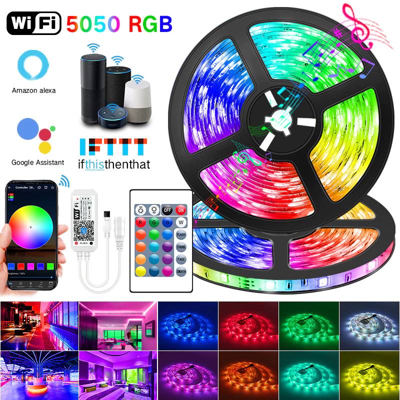 WI-FI Светодиодные ленты светильник s Bluetooth RGB светодиодный светильник 5050 SMD 2835 гибкий возможностью погружения на глубину до 30 м Натяжной канат длиной 25 м Водонепроницаемый лента диод DC WI-FI 24K Управление + адаптер