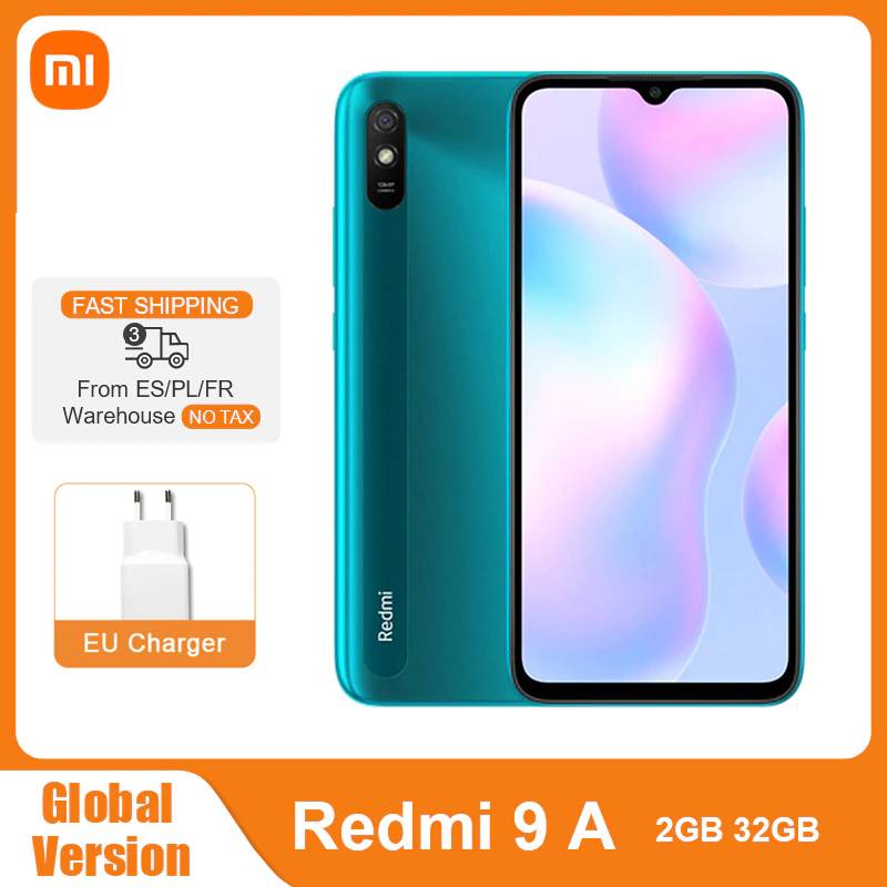 Глобальная версия Xiaomi Redmi 9A 2 Гб оперативной памяти, 32 Гб встроенной памяти, 9 в мобильный телефон, Процессор MTK Helio G25 Octa Core 13MP AI камера заднего вида 6,53 "HD + 5000 мАч