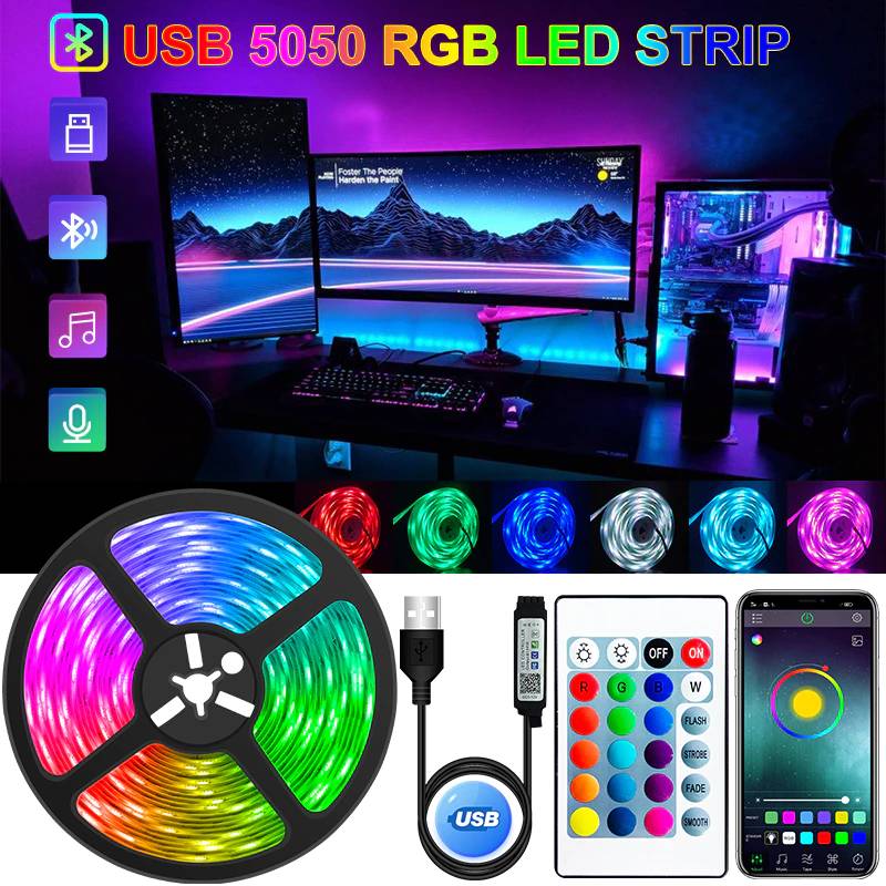 LED Strip Light USB Bluetooth RGB 5050 5V RGB Lights Flexible LED Lamp Tape Ribbon RGB TV Desktop Screen BackLight Diode Tape
