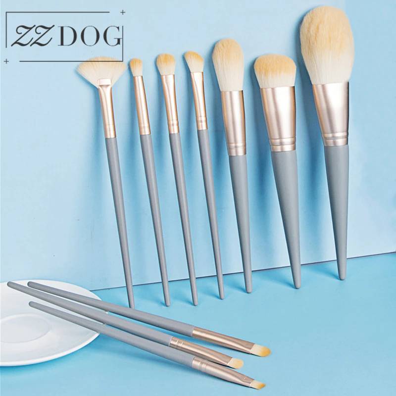 ZZDOG 10 шт. Morandi синий косметический набор инструментов натуральные волосы Пудра Тени для век основы хайлайтер растушевка макияж кисти набор Новинка