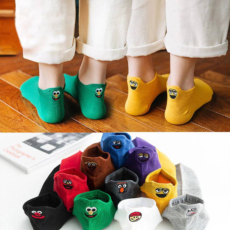 Симпатичные Короткие носки в стиле Харадзюку, женские летние носки 5 пар/лот, низкие носки с милыми мультяшными рисунками, забавные женские носки с вышивкой, женские счастливые носки
