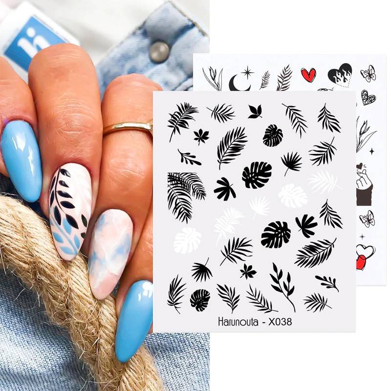 Водные Наклейки Harunouta с листьями, цветами, деревьями, слайдер для ногтей, весенние цветы, бабочки, змея, дизайнерские наклейки, украшение для ногтевого дизайна