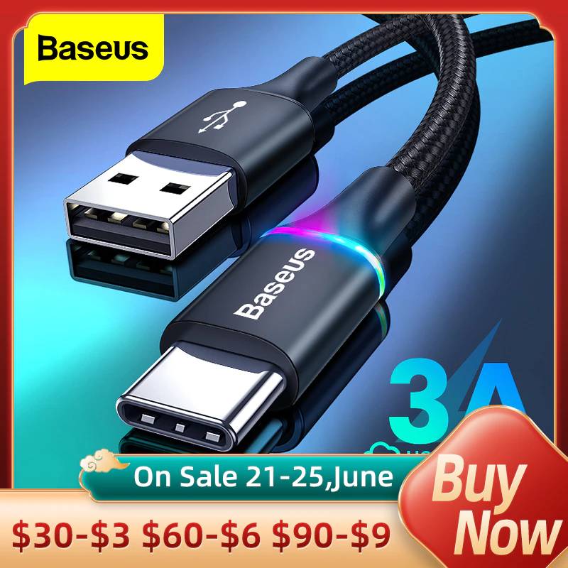Baseus светодиодное освещение usb-с кабель для быстрой зарядки зарядное устройство Micro USB кабель для передачи данных для Samsung Xiaomi Redmi Pro Телефон USBC провод шнур 3 м