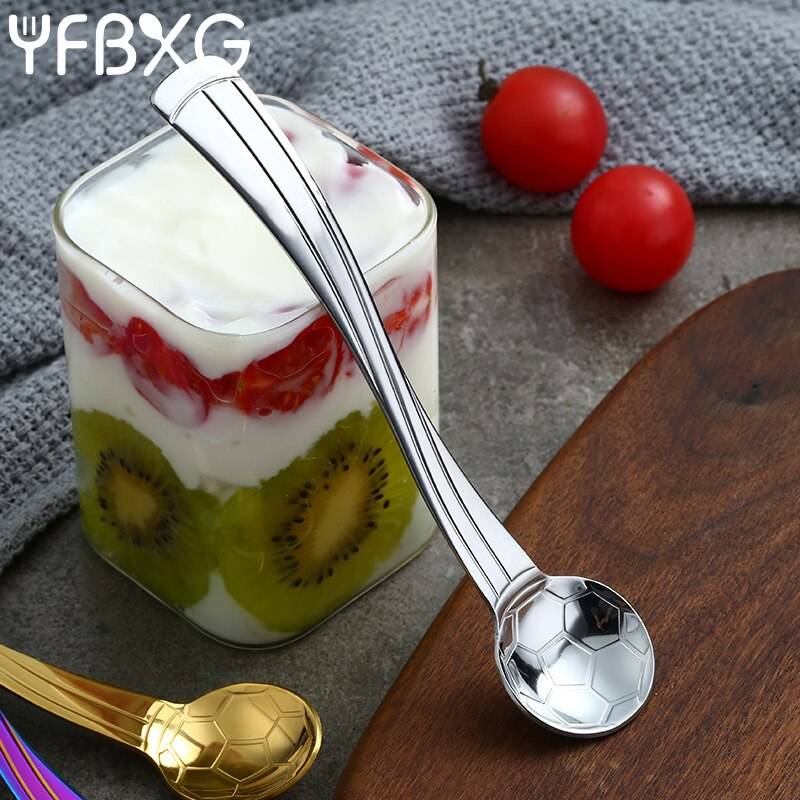 Футбол Кофе ложка 18/8 Нержавеющая сталь чайная ложка десерт Совок с длинной ручкой Кухня посуда Кофе Услуги Аксессуары