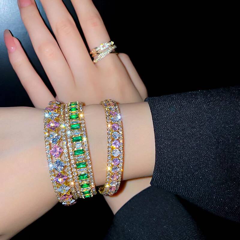 FYUAN, геометрические браслеты из циркония розового и зеленого цвета