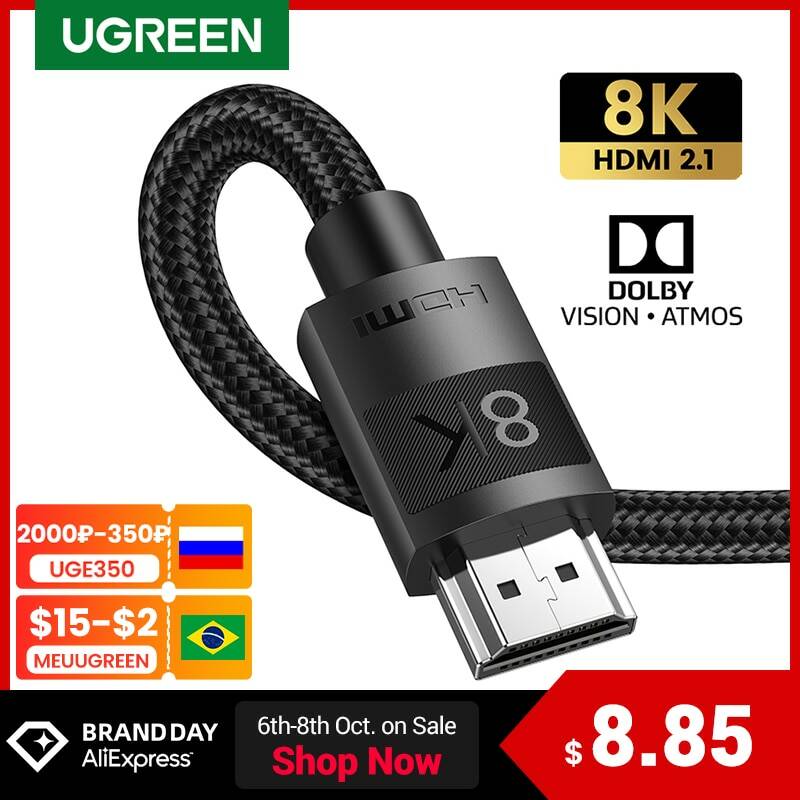 Ультраскоростной HDMI кабель Ugreen 2,1, 8K/60 Гц, 4K/120 Гц для Xiaomi Mi Box PS5, сплиттер HDMI, кабель Dolby Vision 48 Гбит/с, HDMI