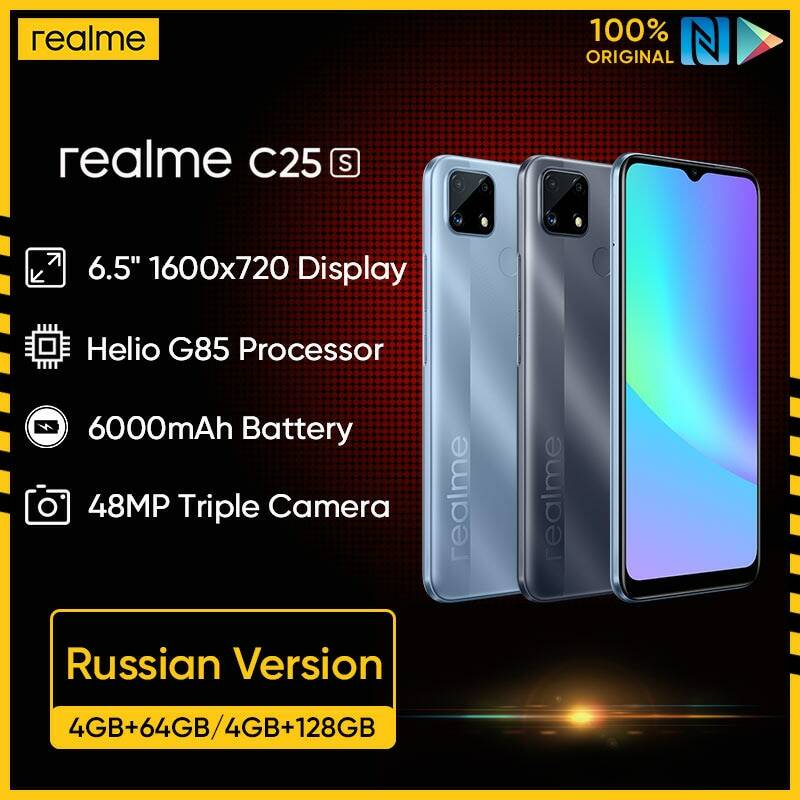 Сотовый телефон realme C25S, 4 Гб 64 ГБ/4 ГБ 128 ГБ, русская версия, экран 6,5 дюйма, Восьмиядерный процессор Helio G85, Аккумулятор 6000 мАч, NFC