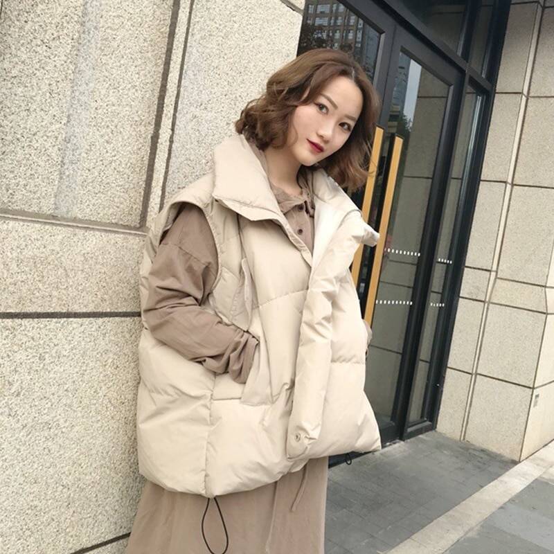 Свободные женские куртки без рукавов, однотонный Дамский зимний жилет с отложным воротником, безрукавка большого размера в Корейском стиле для женщин 2021