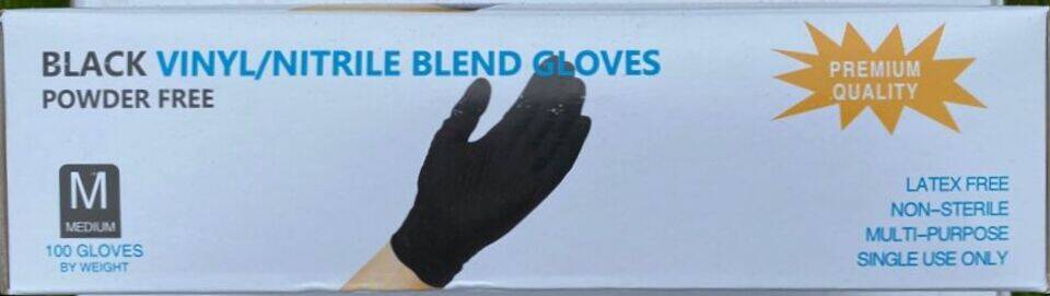 Перчатки нитриловые-виниловые черные 100 шт, размер M, "Wally Plastic" (Китай)