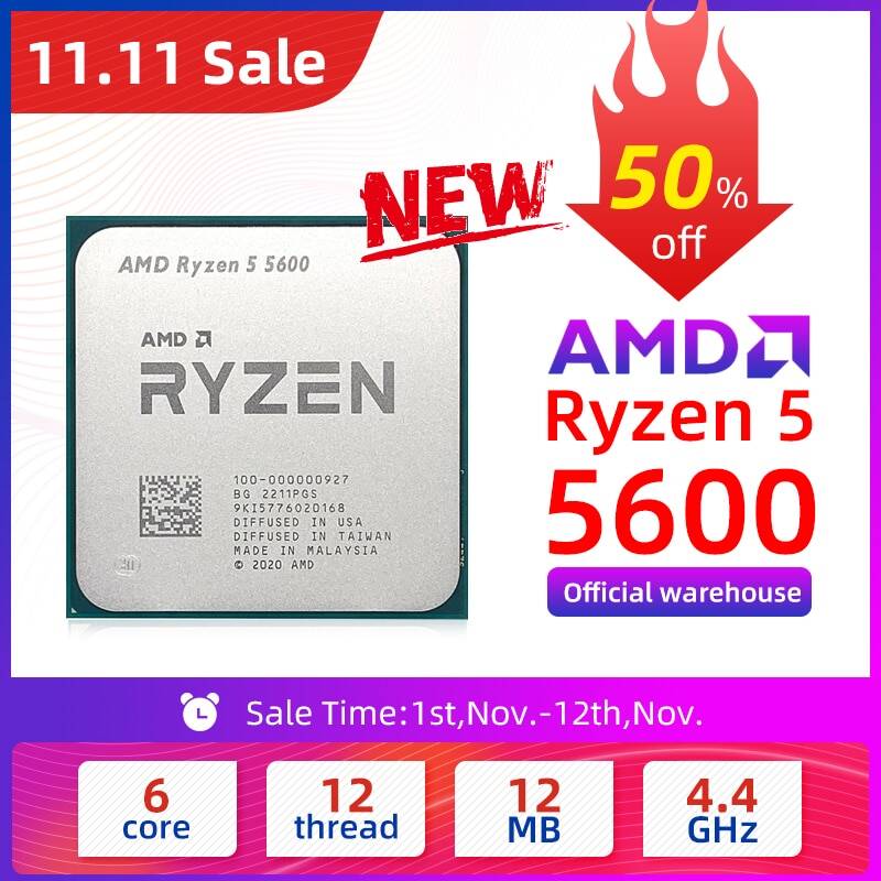 Новый игровой Процессор AMD Ryzen 5 5600 R5 5600 Socket AM4 6-ядерный 12-поточный 65 Вт DDR4 аксессуары для настольного компьютера процессор