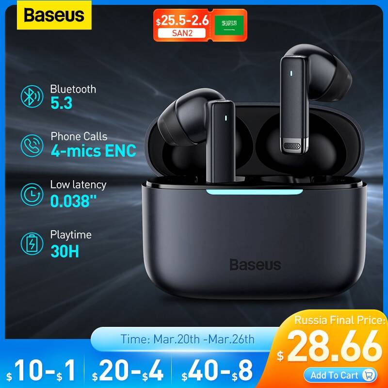 Baseus Bowie E9 беспроводные наушники Bluetooth 5,3 с 4-микс ENC настоящие Беспроводные наушники с шумоподавлением игровые спортивные HiFi наушники