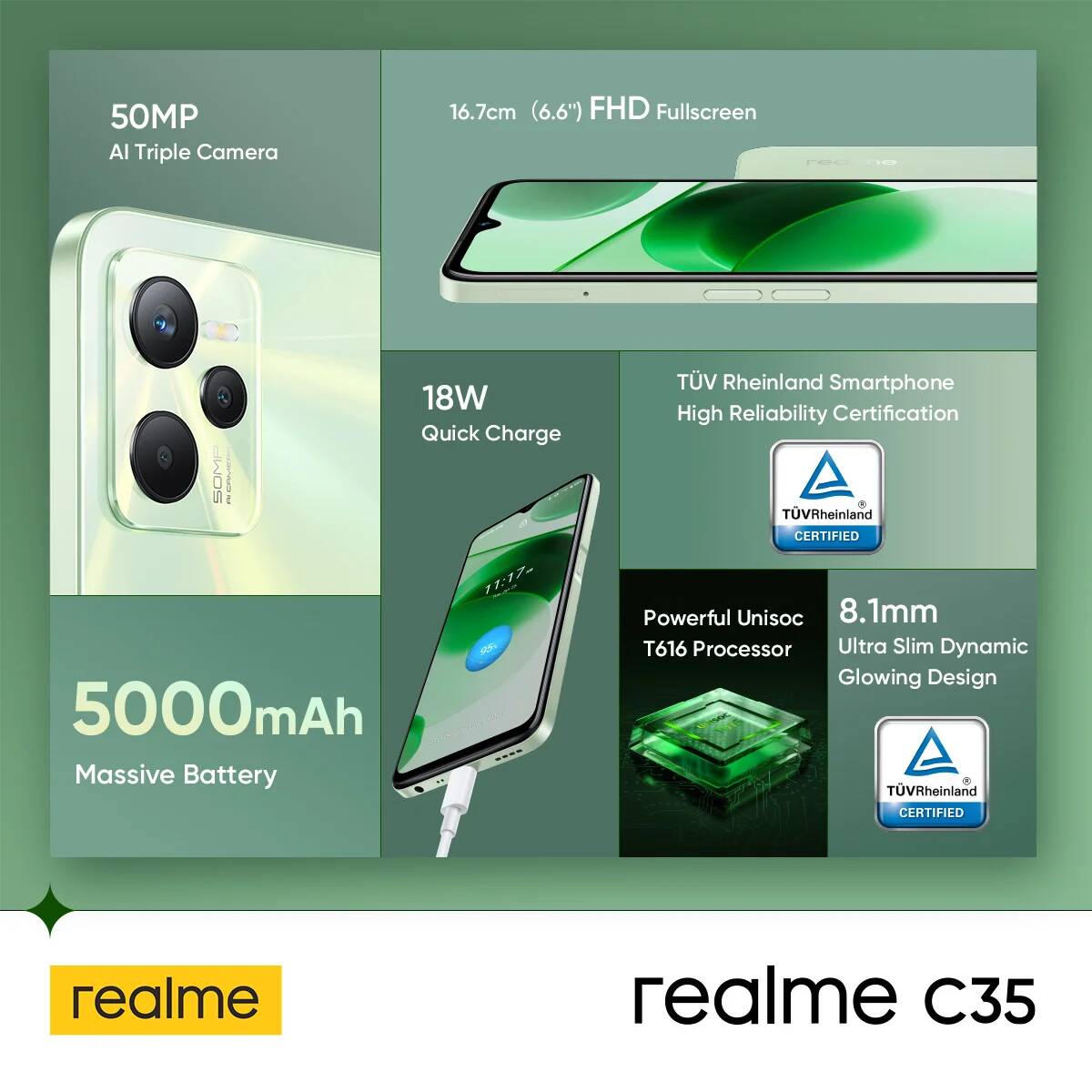 [Цена распродажи] realme C35 Русская версия 6,6 "FHD Unis ocT 616 Восьмиядерный процессор Камера 50 Мп Аккумулятор 18 Вт 5000 мАч NFC