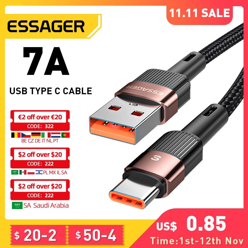 Кабель зарядный Essager 7A USB Type-C, 66 Вт