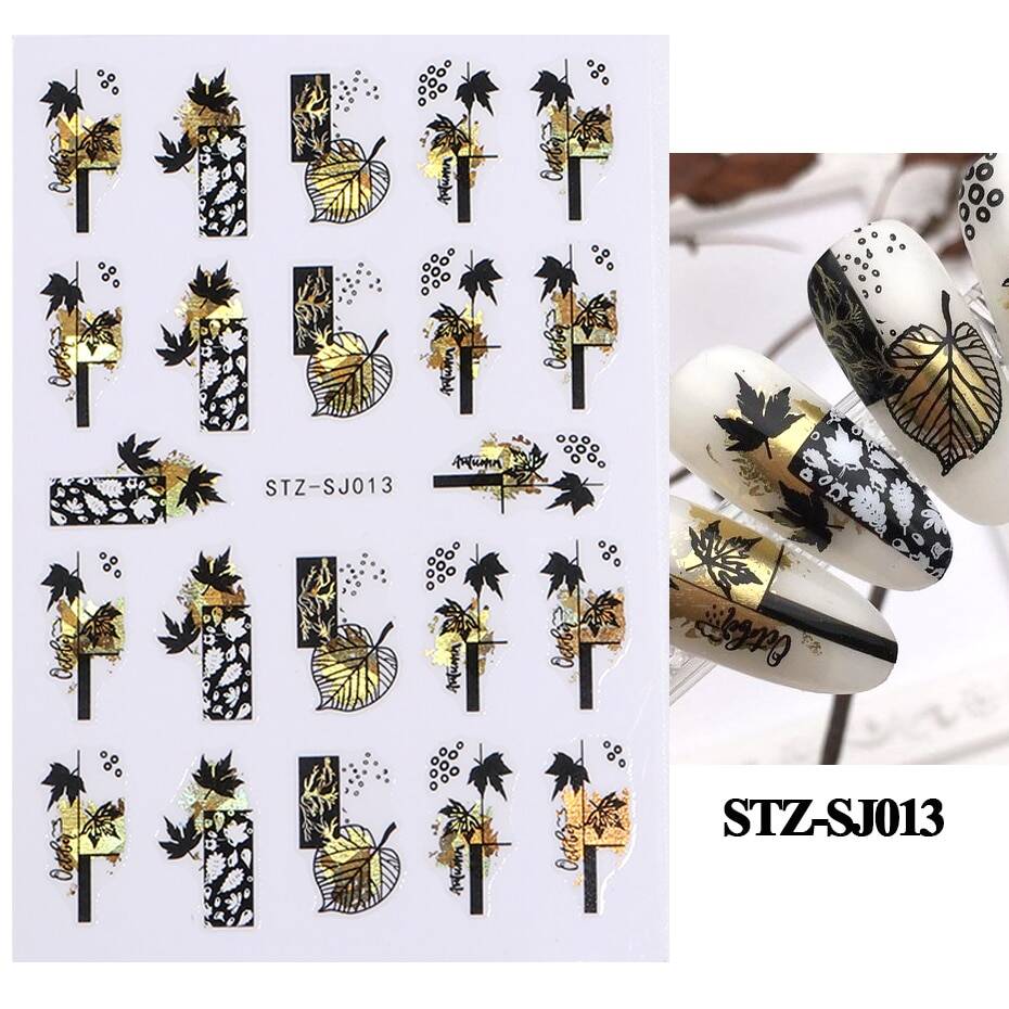 Белый Черный Лист наклейки для ногтей летние маленькие цветы 3D украшения для ногтей самоклеющиеся слайдер Маникюрный Инструмент для тату LASTZ-CS121