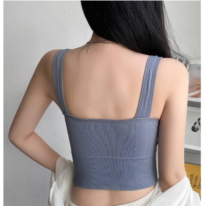 Women Crop Top Fitness Tank Top Padded Sports Bra Female Seamless Underwear Women Casual Streetwear Camisole Removable Pads