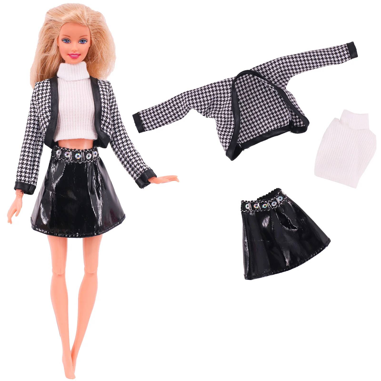 Одежда для куклы Барби, плюшевая куртка + модный костюм с юбкой + берет, подходит для куклы 11,8 дюймов, повседневная одежда, подарок