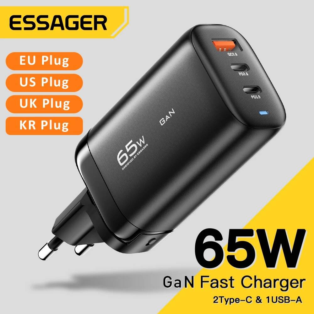 Зарядное устройство Essager, 65 Вт, USB Тип C, для ноутбука PPS 45 Вт 25 Вт, быстрая зарядка для Samsung QC3.0 PD3.0 для iPhone14 13 Pro