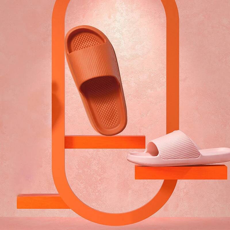 Женские однотонные шлепанцы на прямой подошве, розовые/оранжевые
