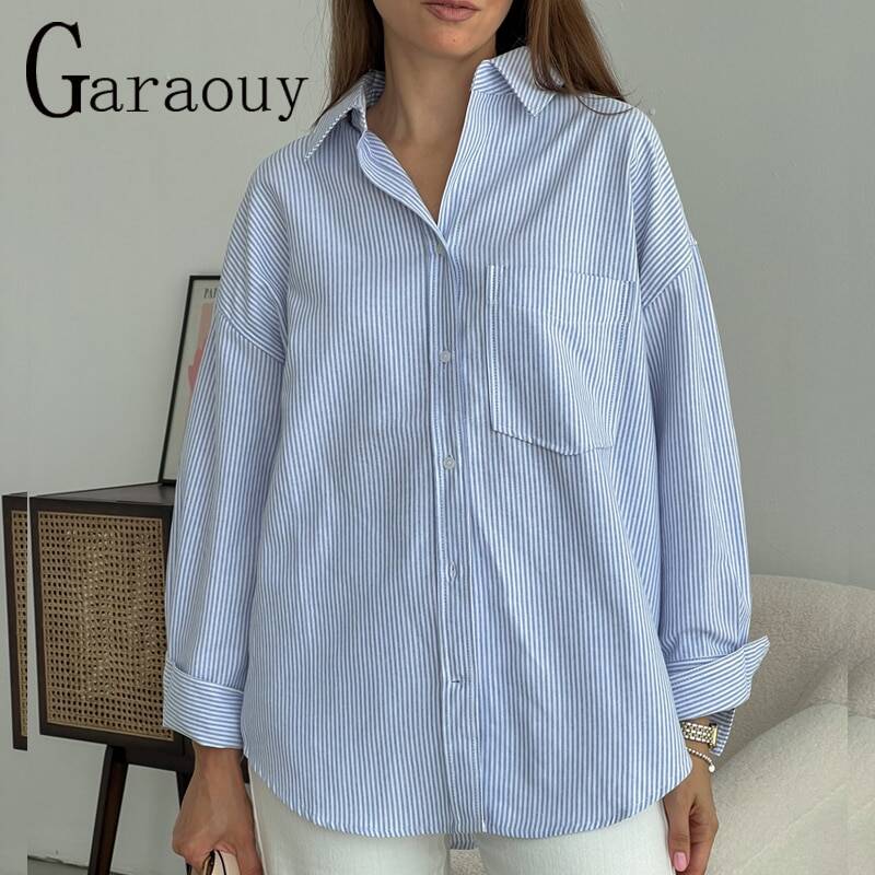 Женская однобортная блузка Garaouy, винтажная офисная рубашка с отложным воротником и длинным рукавом, шикарный топ с карманами, на весну