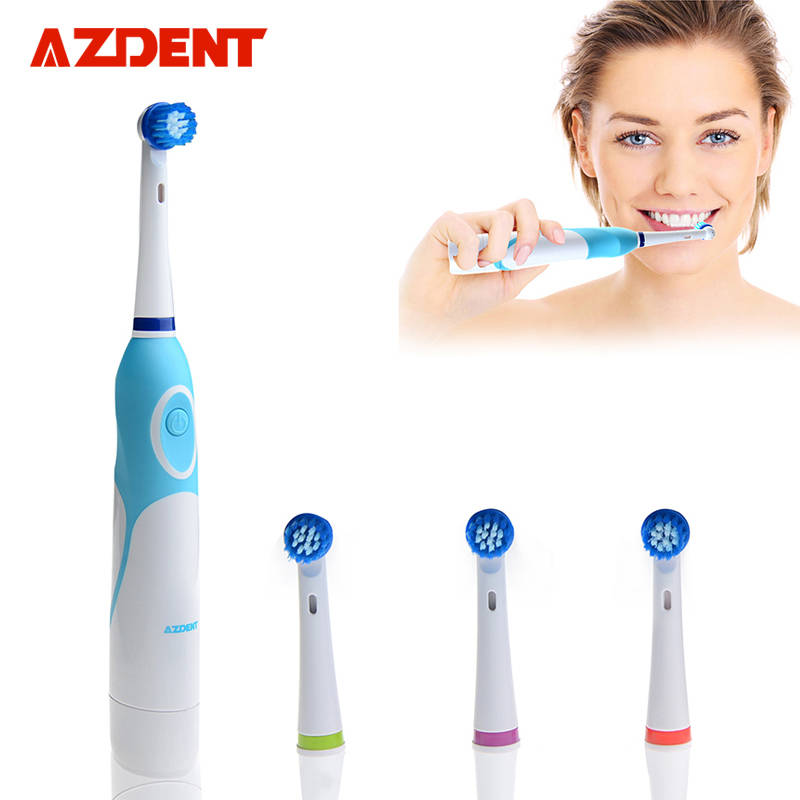 AZDENT Вращающаяся электрическая зубная щетка, работающая с 4-мя щетками для головы Устные гигиенические средства для здоровья Нет перезаряжаемой зубной щетки