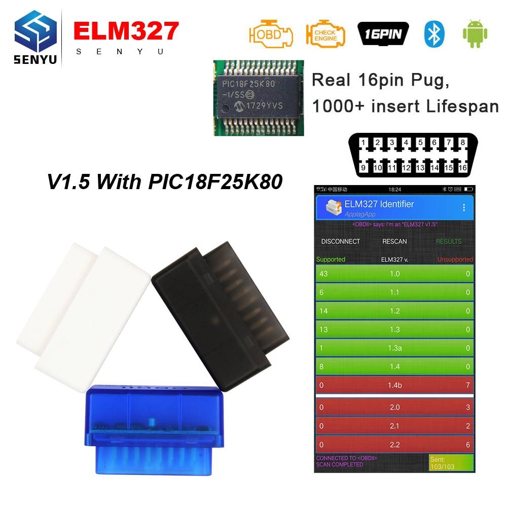 Супер Мини ELM327 V1.5 Bluetooth, Wi-Fi PIC18F25K80 для Android/IOS/PC OBDII код читателя elm 327 V1.5 сканер с J1850 протокол