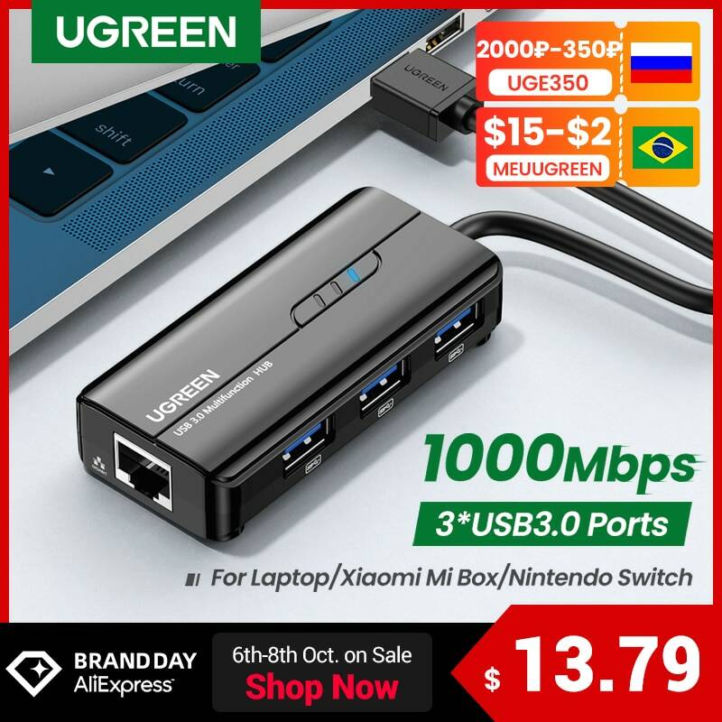 UGREEN USB Ethernet USB3.0 Lan 1000 Мбит / с Ethernet-адаптер USB RJ45 для ноутбука Xiaomi Mi Box S Ethernet HUB сетевая карта