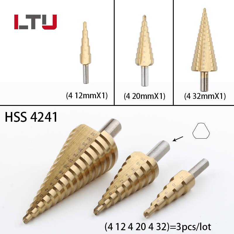 4-12 мм/4-20 мм/4-32 мм HSS 4241 Сталь большой шаг дрель конический Титан покрытием Металл сверло Cut Набор инструментов отверстие резак оптовая продажа