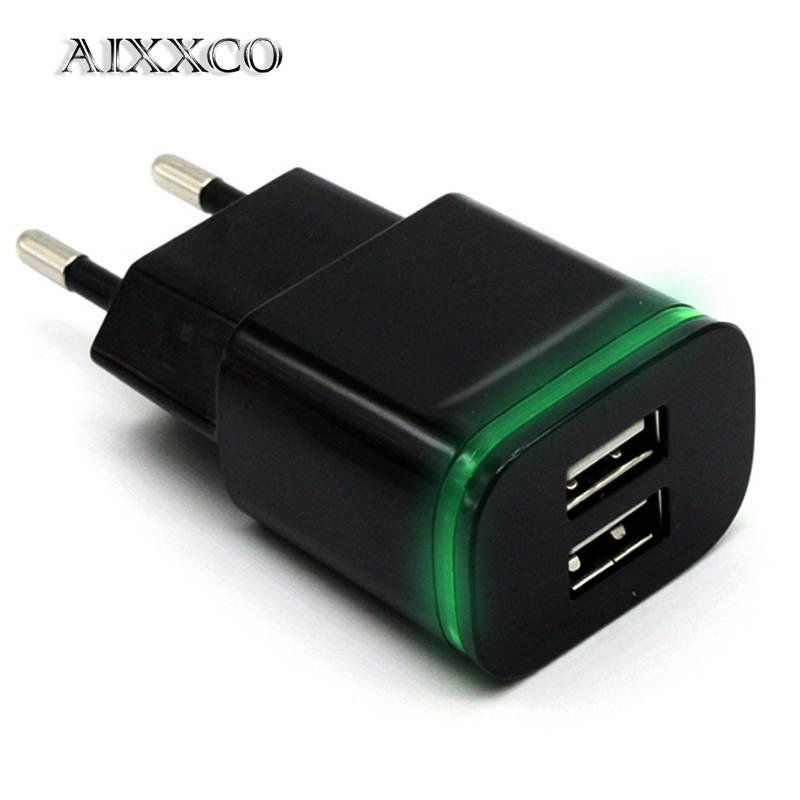 AIXXCO 5 В 2A ЕС Plug светодио дный Light 2 USB адаптер зарядное устройство для мобильного телефона для включения в розетку устройство Micro данных зарядки для iPhone 5 6 Ipad samsung