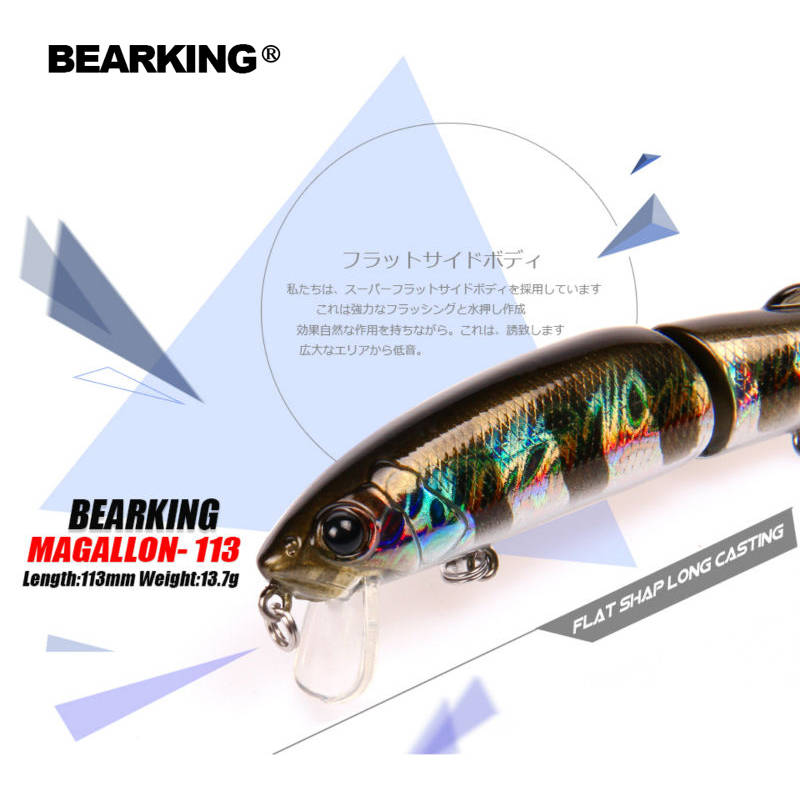 Розничная продажа Bearking 2017 Горячая модель рыболовные приманки жесткий 113 мм 13,7 г Гольян equiped качество professional черный или белый крючки