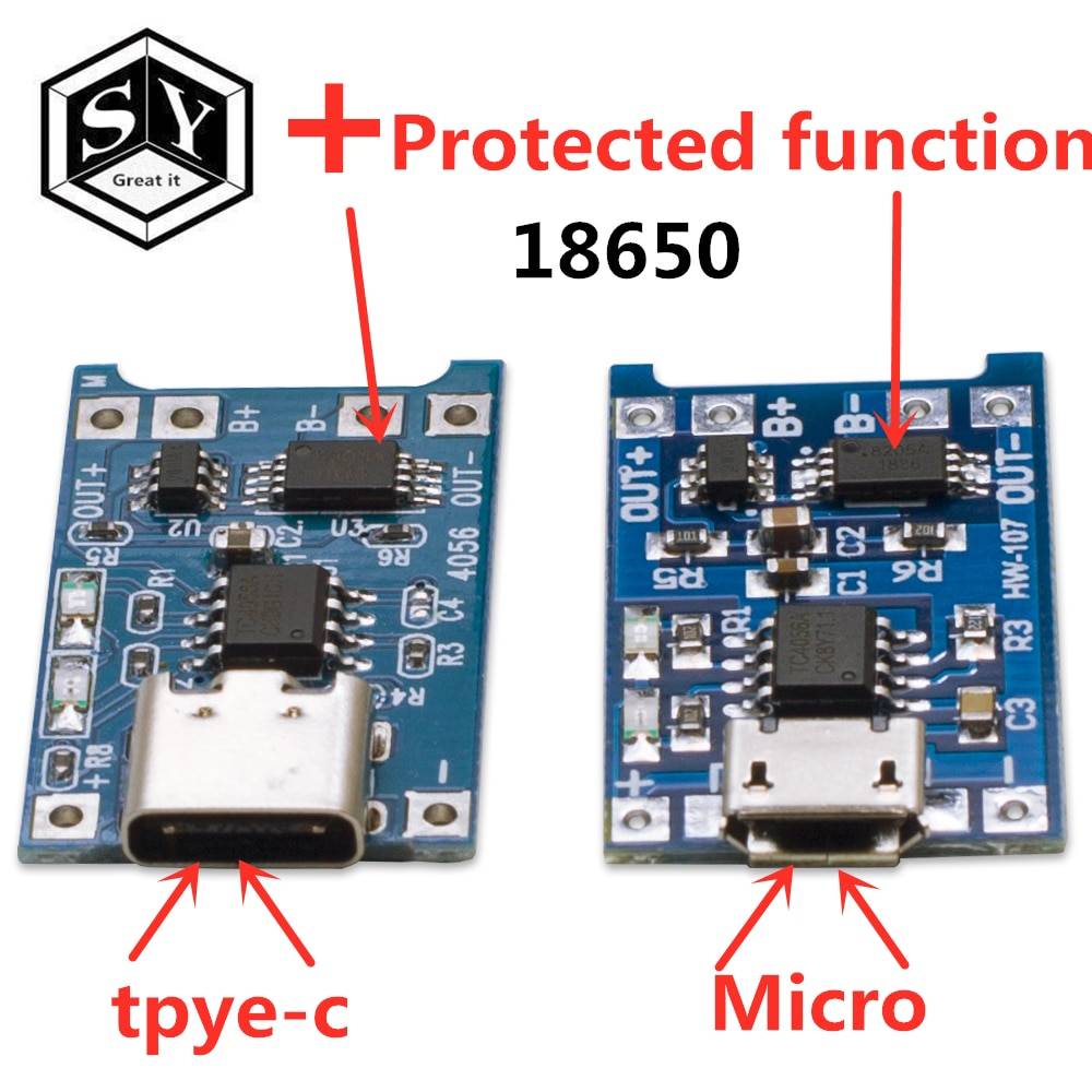 1 шт. Great IT 5V 1A Micro USB 18650 type-c литиевая батарея зарядная плата модуль + защита двойные функции TP4056 18650