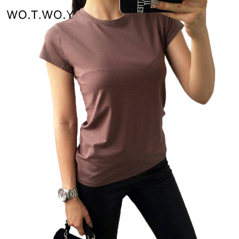 Высокое качество 18 Цвет S-3XL плотная футболка Для женщин хлопок упругой основной футболки Женский Повседневное Топы футболка с короткими рукавами Для женщин 002