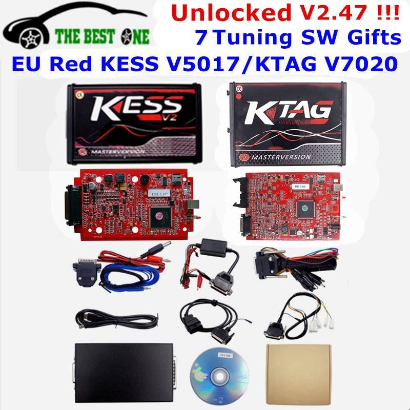 Интернет-V2.47 ЕС красный Kess V5.017 OBD2 менеджер Тюнинг Комплект KTAG V7.020 4 светодио дный Kess V2 5,017 BDM кадр K-TAG 7,020 ЭКЮ программист